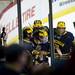 The Michigan  team celebrate their only goal scored by junior right wingman Derek DeBlois in the game against Notre Dame on Sunday, March 24. Daniel Brenner I AnnArbor.com